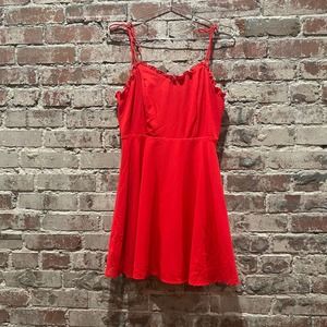 Lulus Red Tie Strap Ruffle Dress Size Medium